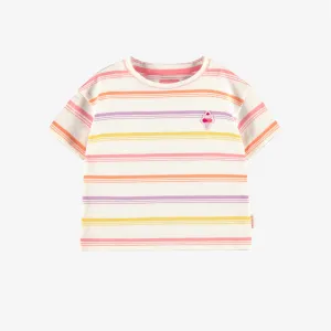 T-shirt crème en jersey à rayures, bébé || Cream T-shirt in striped jersey, baby