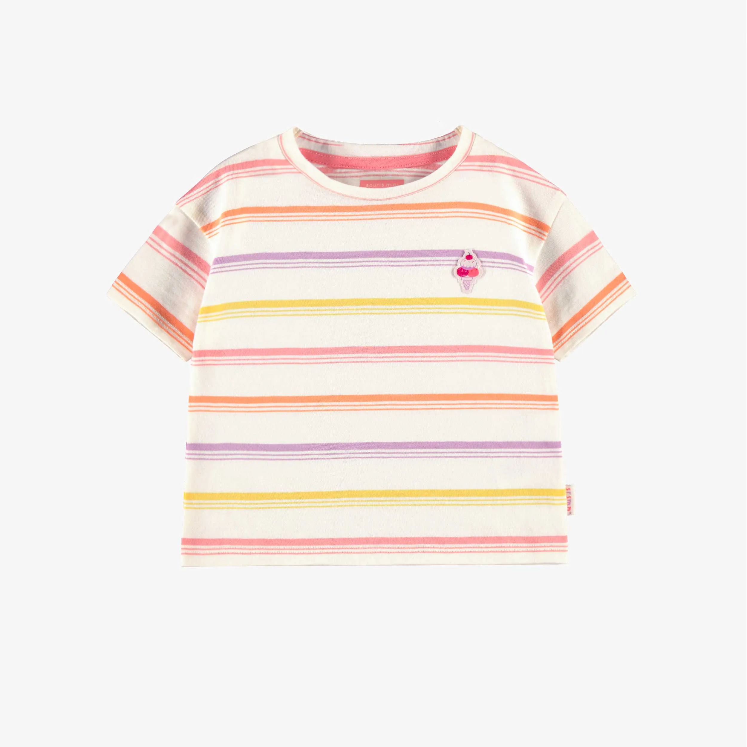 T-shirt crème en jersey à rayures, bébé || Cream T-shirt in striped jersey, baby