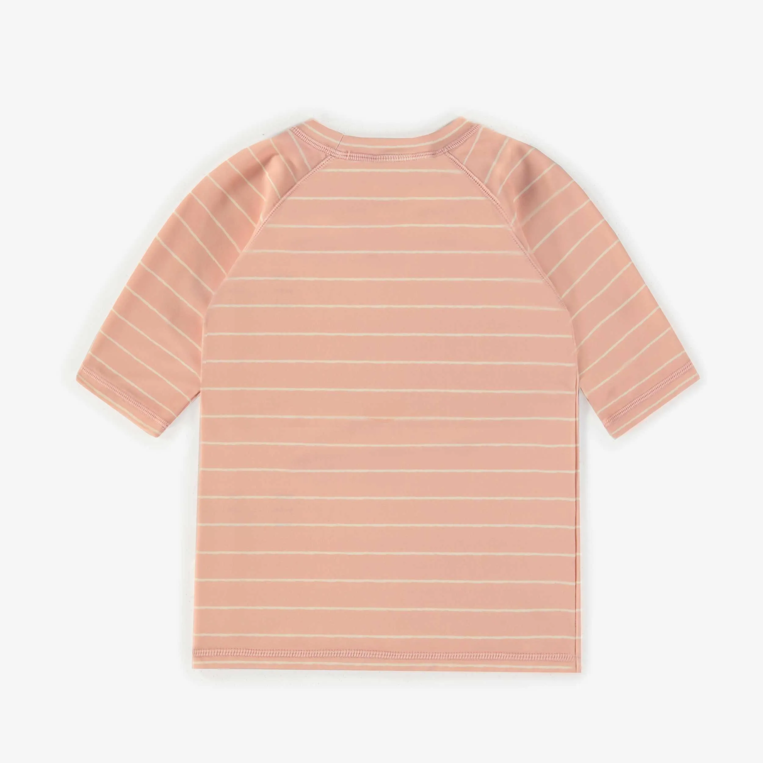 T-shirt de bain rose ligné avec un papillon à manches courtes, enfant || Pink short sleeved bathing t-shirt striped with a butterfly, child