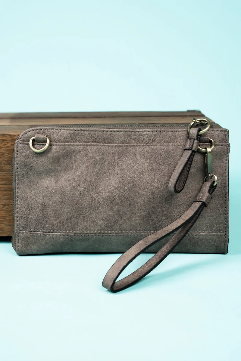 Taupe Gray Faux Leather Cassi Clutch