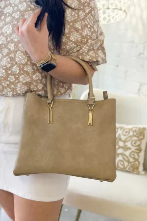 Taupe Katrine Metal Bar Accent Crossbody Bag
