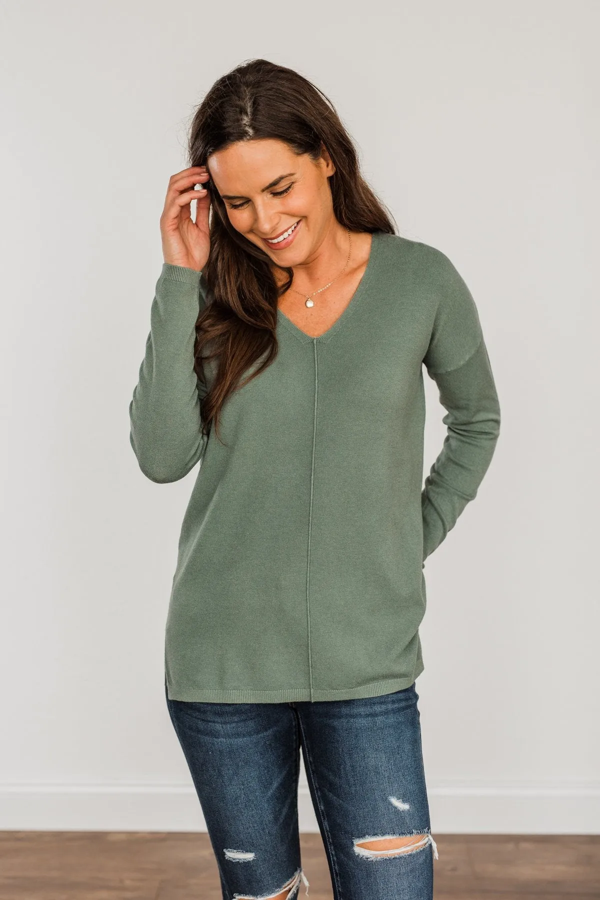 The Best Part V-Neck Sweater- Dusty Jade