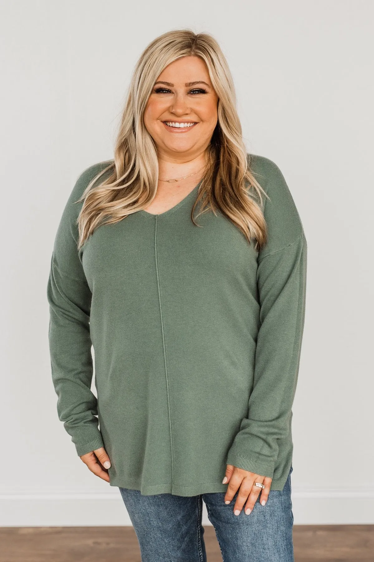 The Best Part V-Neck Sweater- Dusty Jade