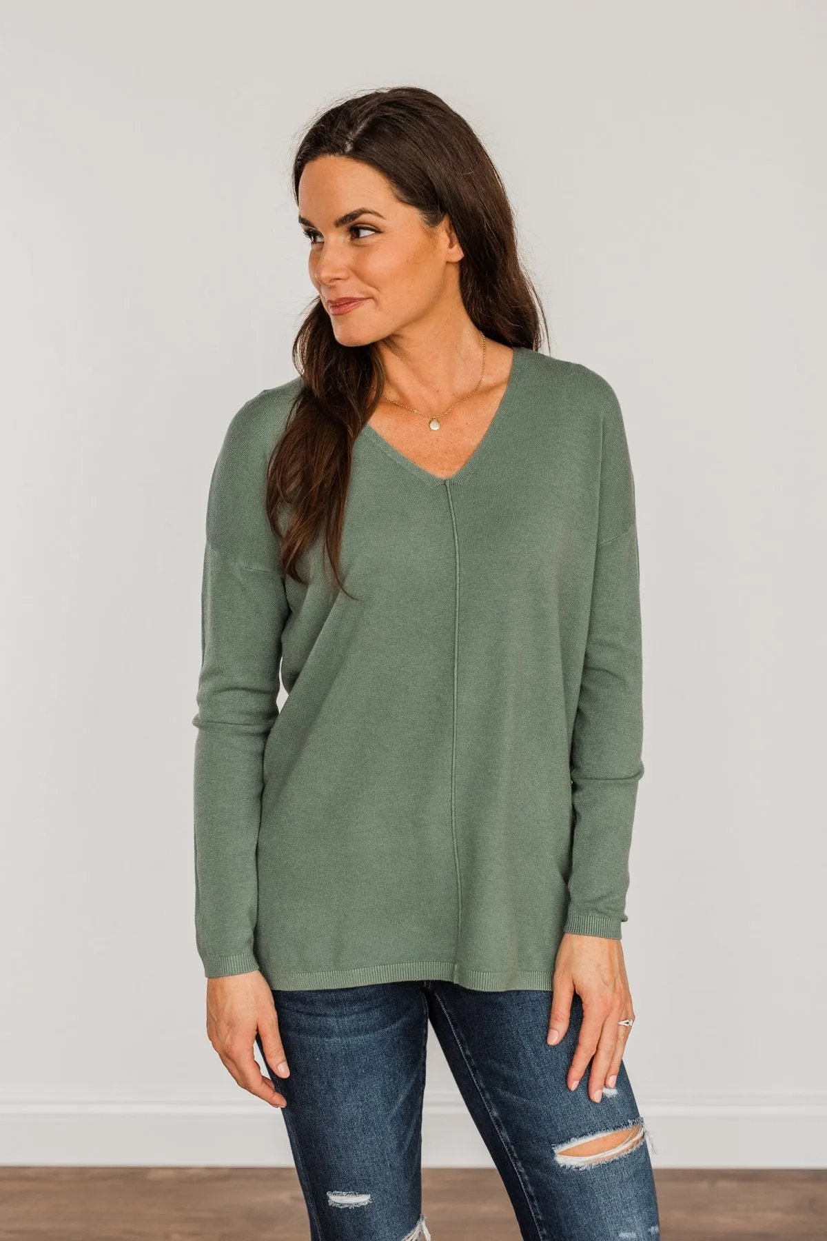 The Best Part V-Neck Sweater- Dusty Jade