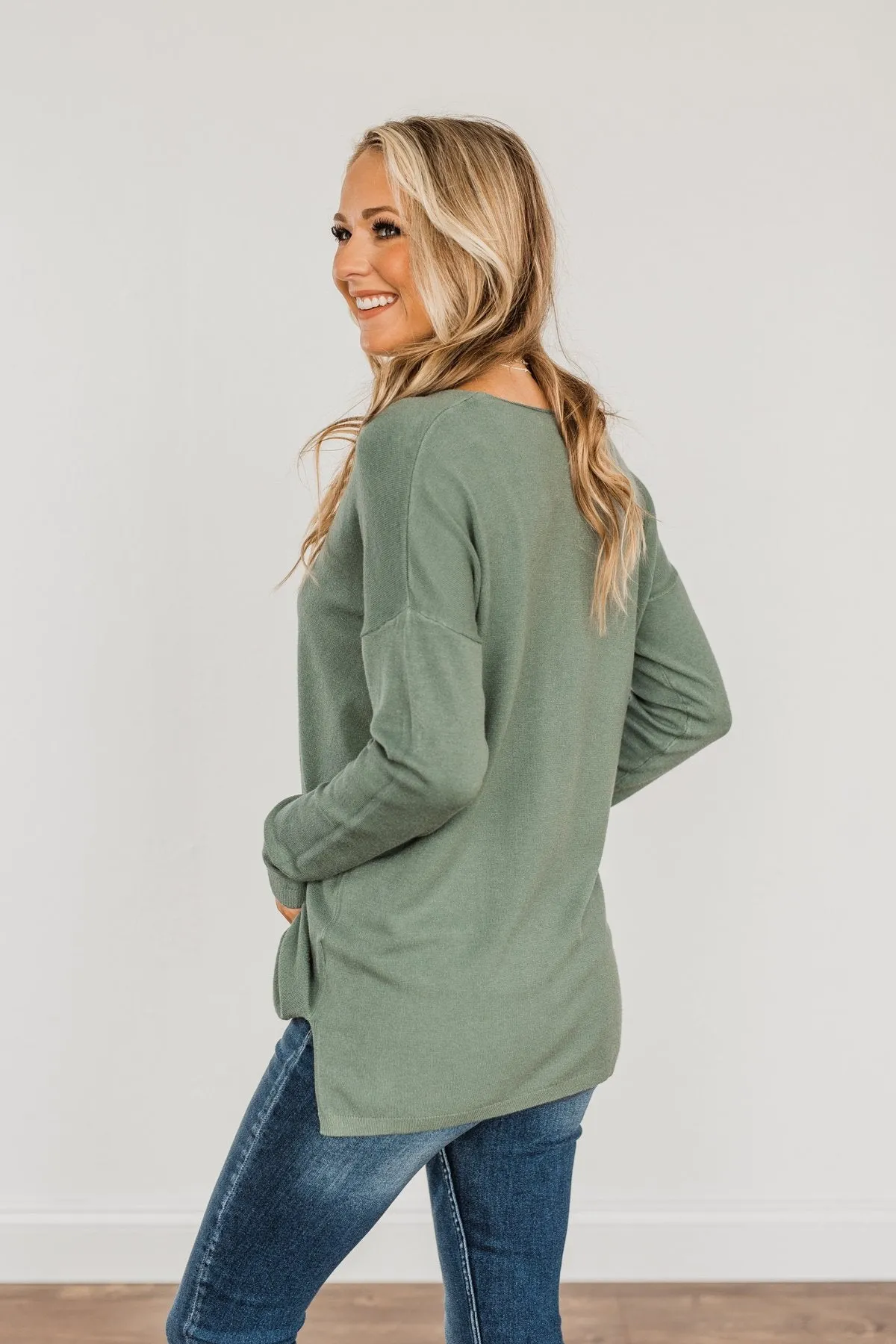 The Best Part V-Neck Sweater- Dusty Jade