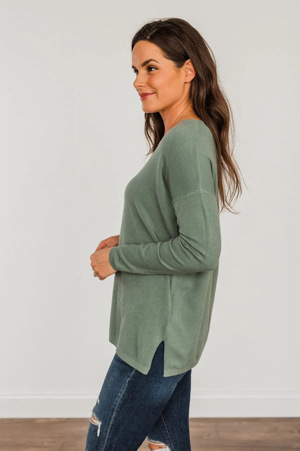 The Best Part V-Neck Sweater- Dusty Jade