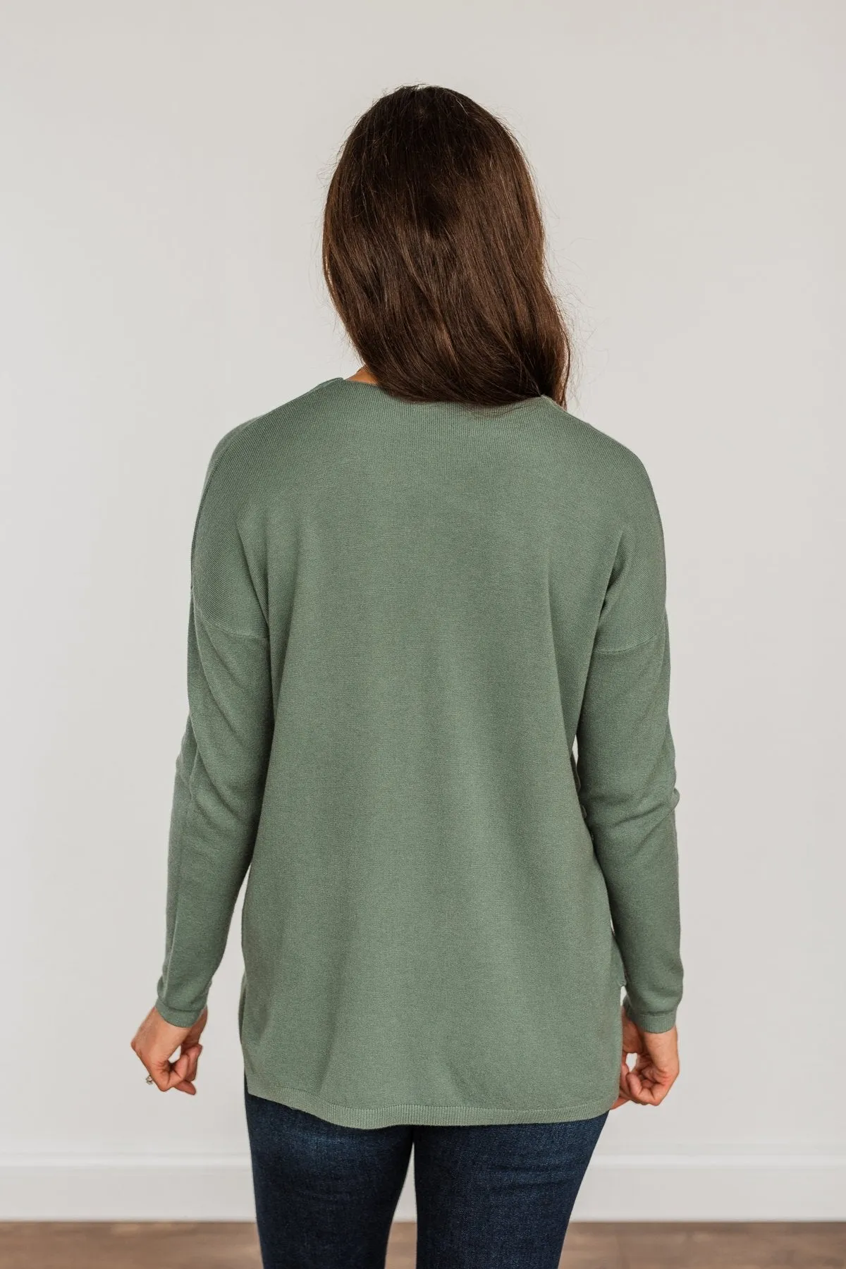 The Best Part V-Neck Sweater- Dusty Jade