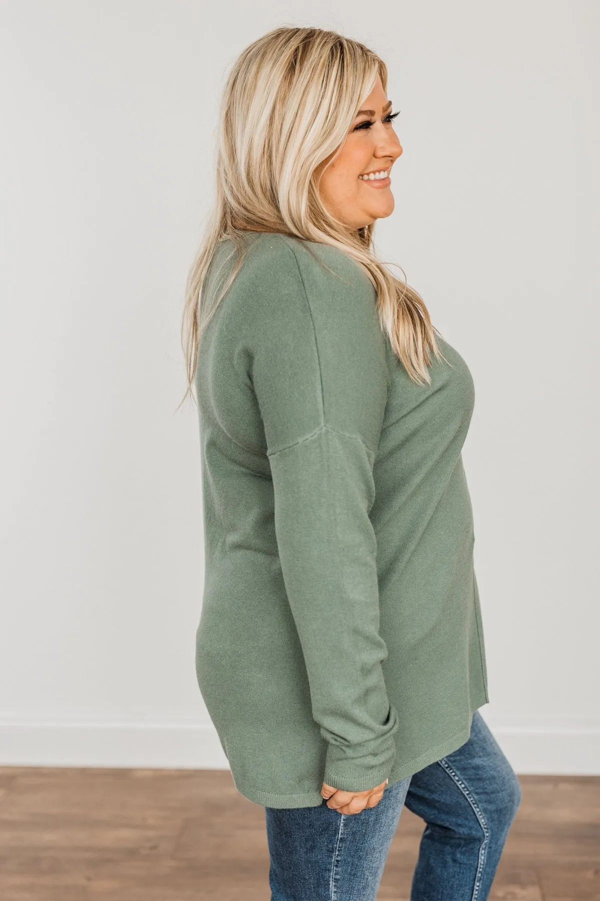 The Best Part V-Neck Sweater- Dusty Jade