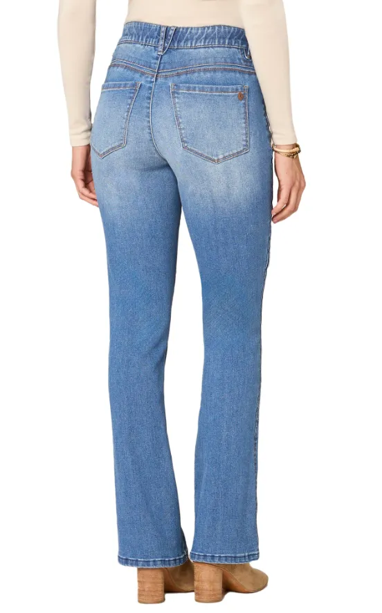 The Colleen "Ab"Solution Sky Rise Double Side Seam Itty Bitty Bootcut Jeans