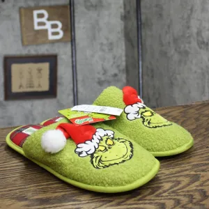 The Grinch Mens Womens Holiday 3D Hat Scuff Slippers Green L (W 11/12 M 10/11)
