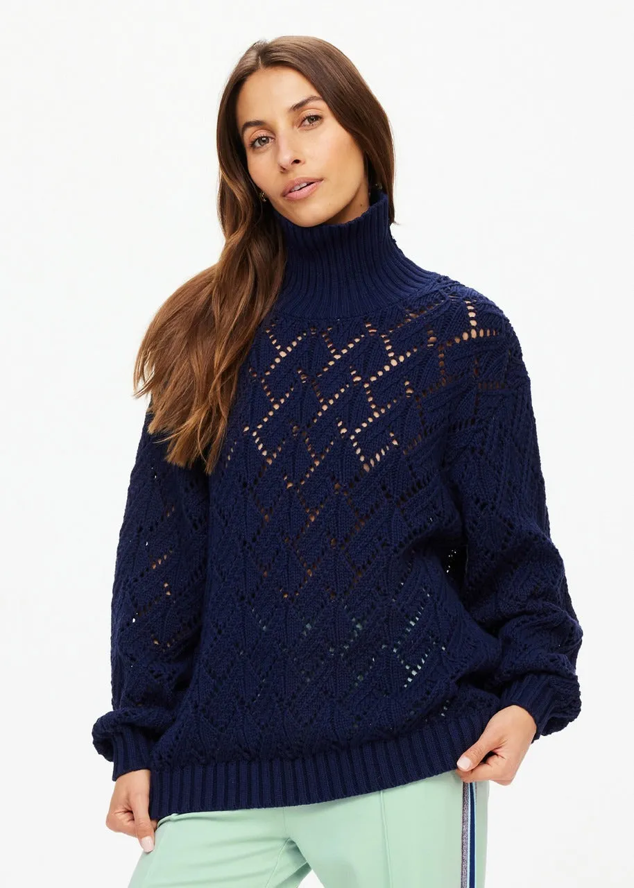 The Upside Clementine Knit Crew Sweater in Navy