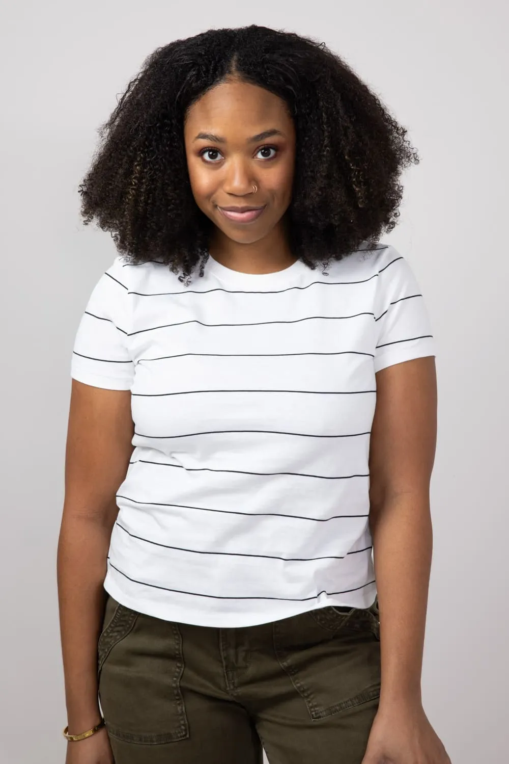 Thread & Supply Asher Striped T-Shirt for Women in White Black | T2940CKNTS-WHITEBLACK