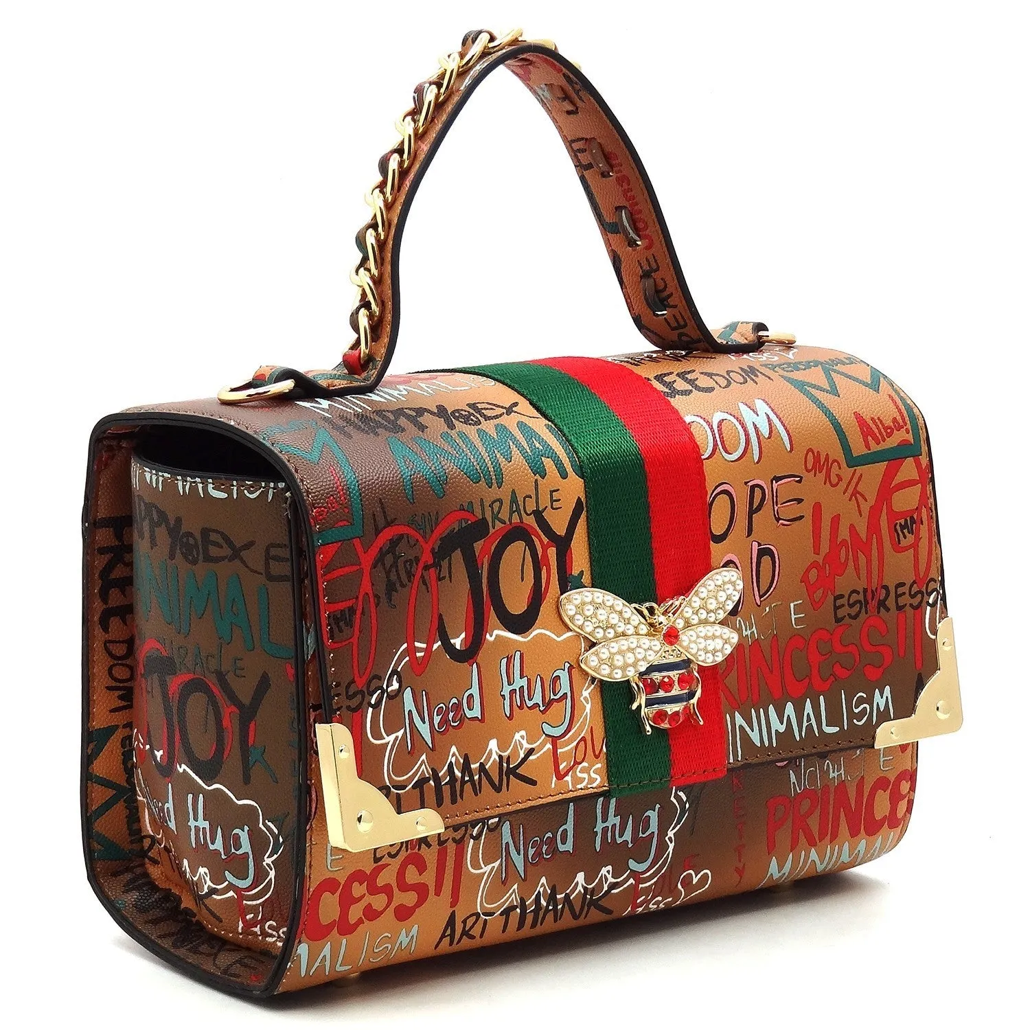 Trendy Multi Graffiti Queen Bee Boxy Satchel 2-in-1
