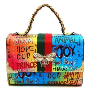 Trendy Multi Graffiti Queen Bee Boxy Satchel 2-in-1