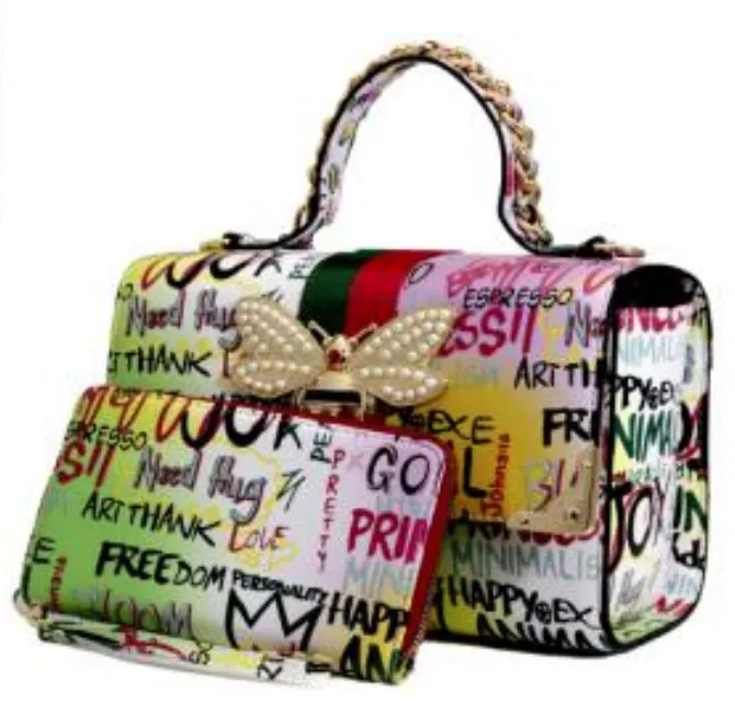 Trendy Multi Graffiti Queen Bee Boxy Satchel 2-in-1