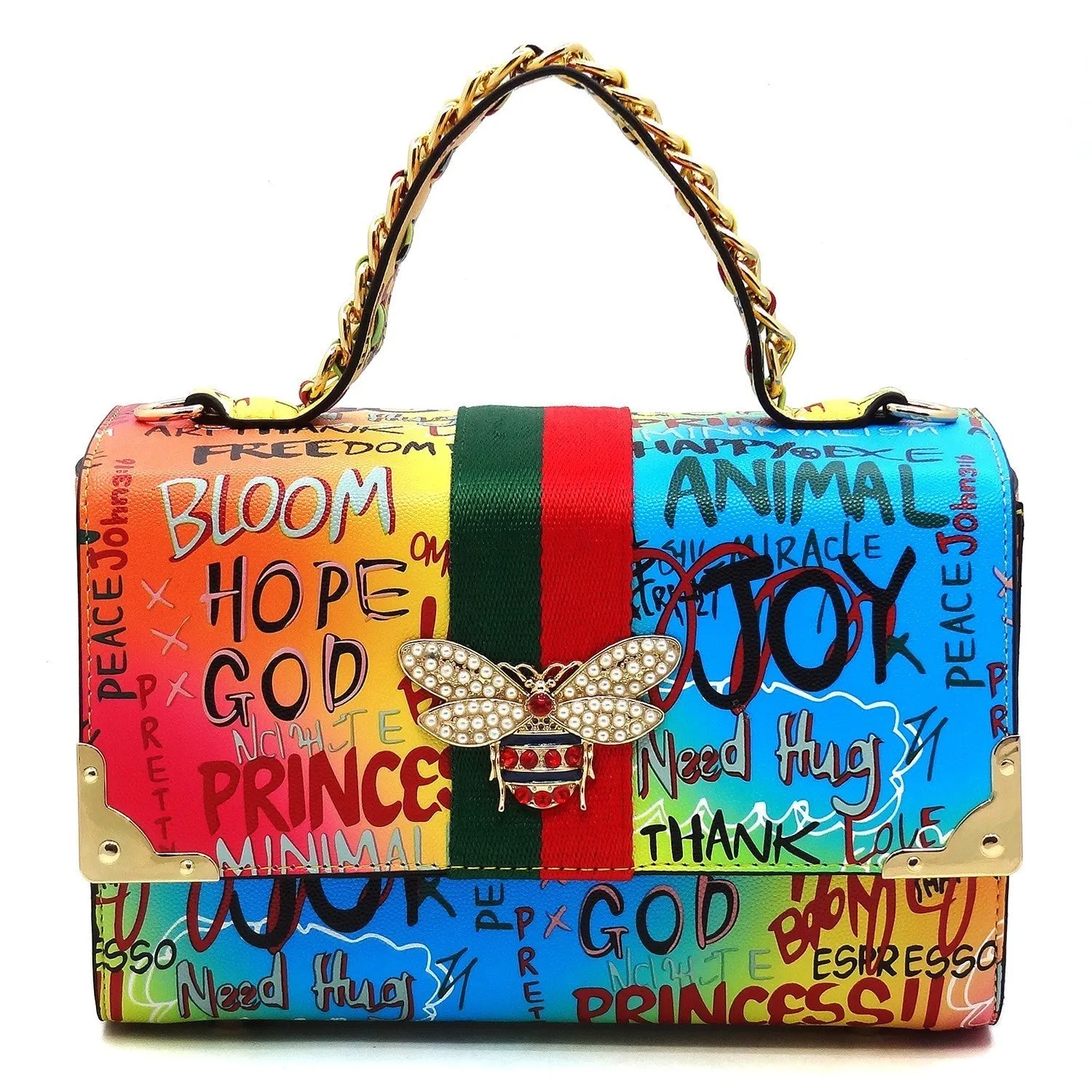 Trendy Multi Graffiti Queen Bee Boxy Satchel 2-in-1