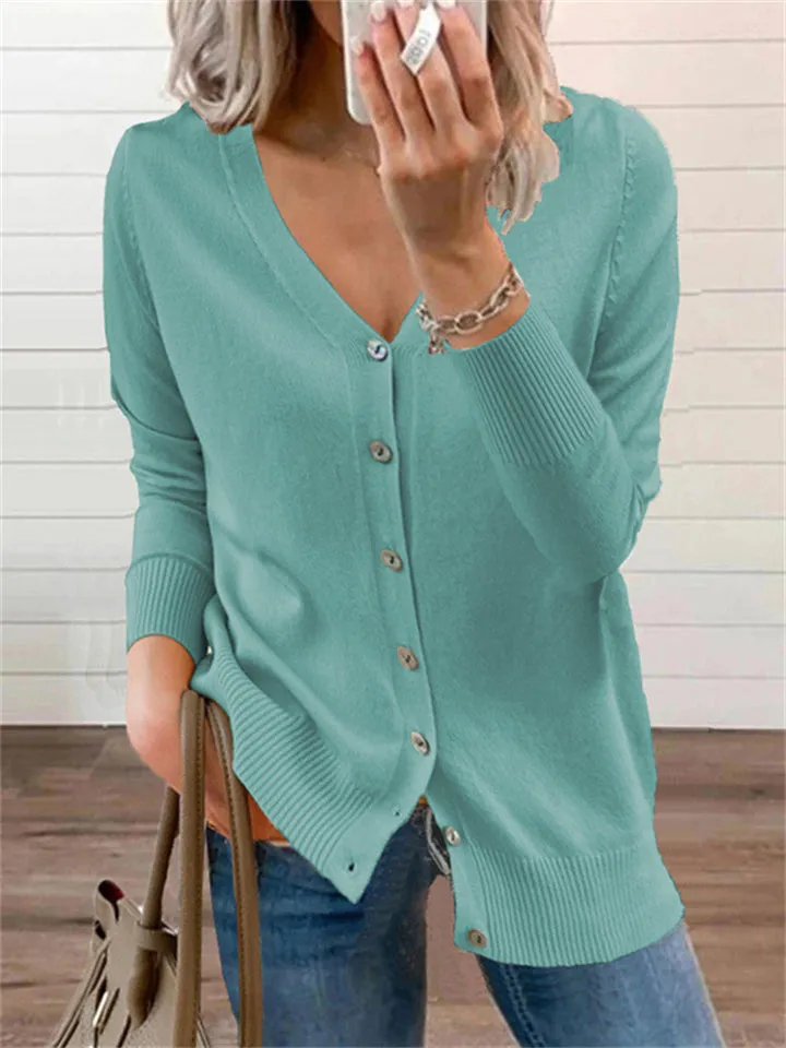 Trendy V-Neck Buttons-Up Sweaters Cardigans