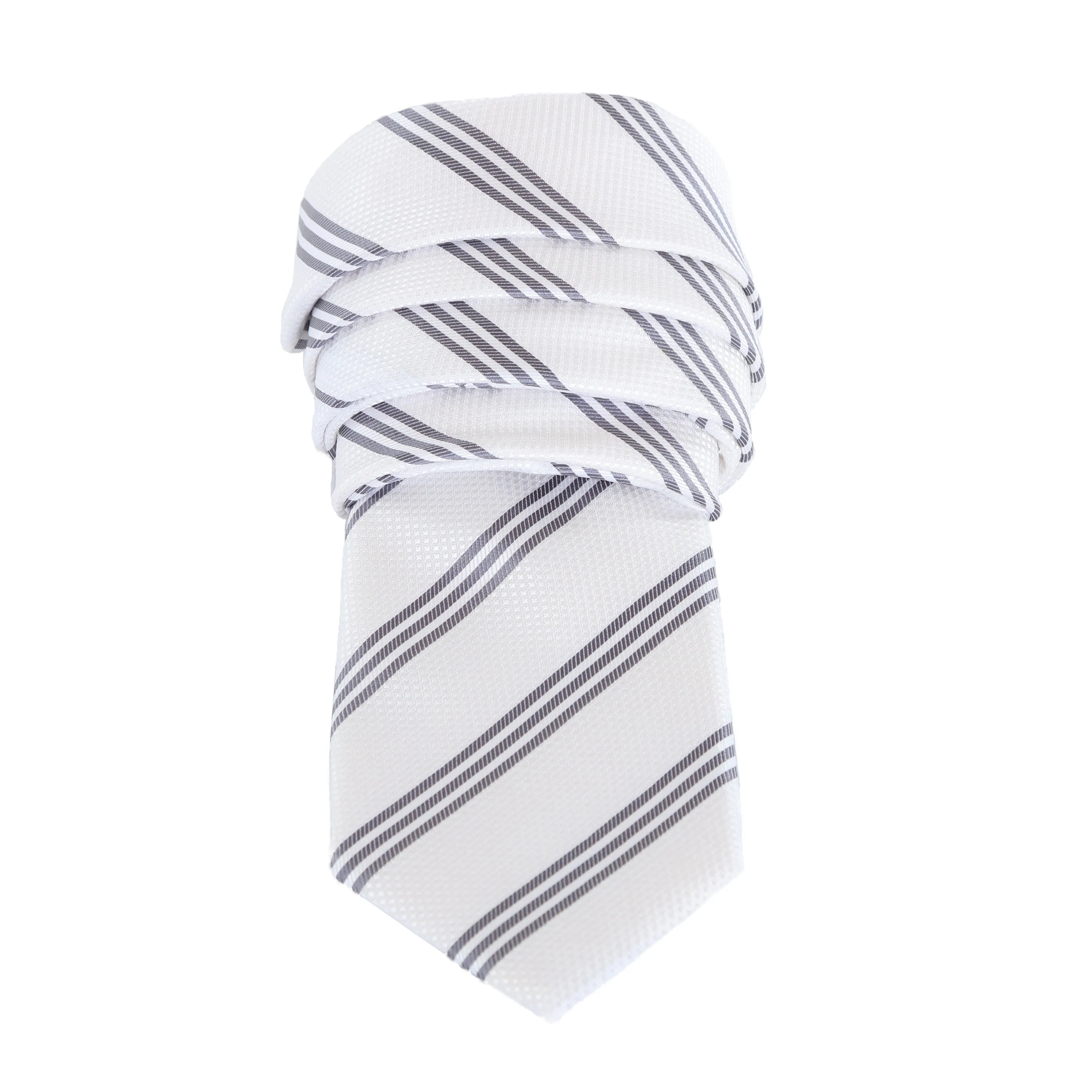 Trinity - White Necktie with Three Grey Stripes