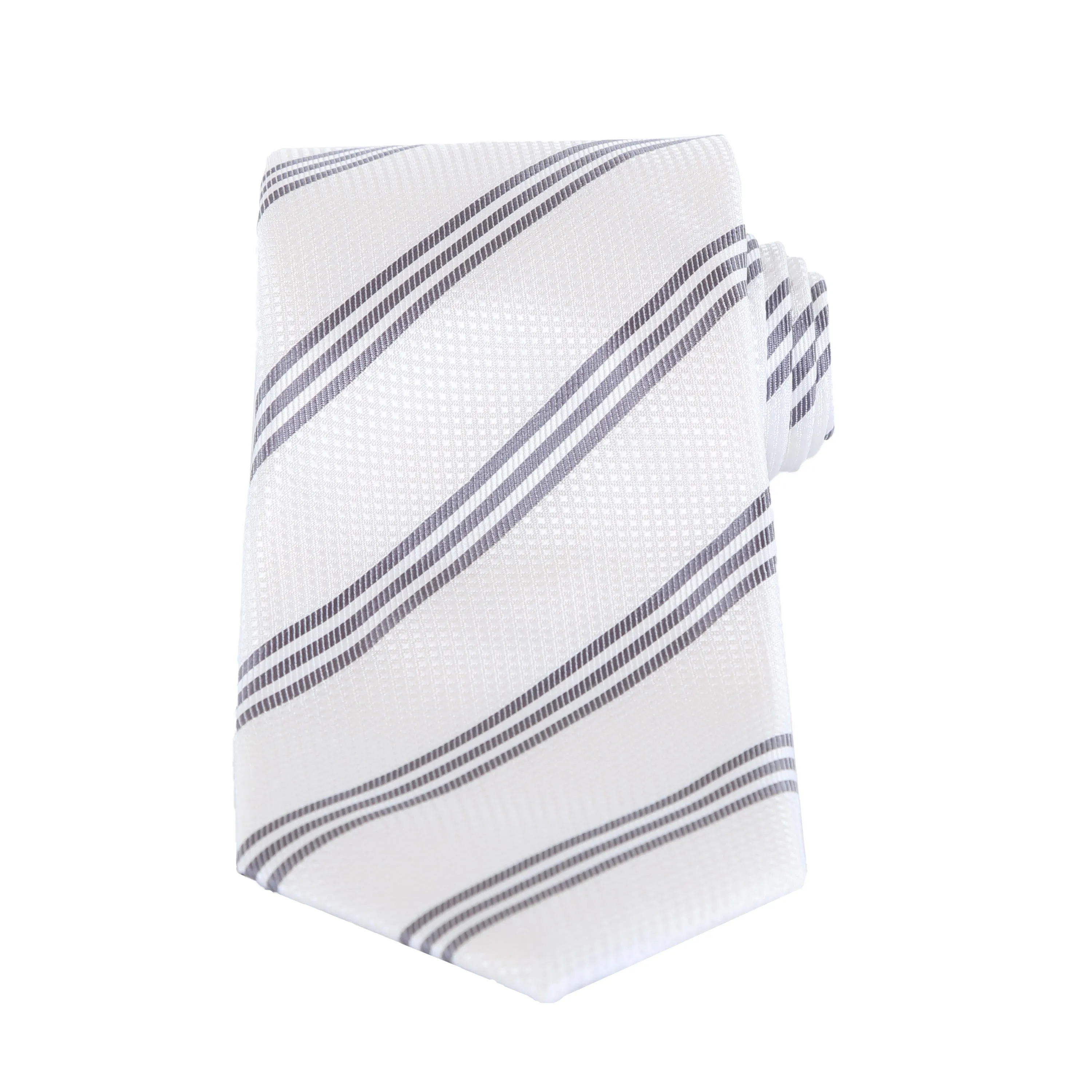Trinity - White Necktie with Three Grey Stripes