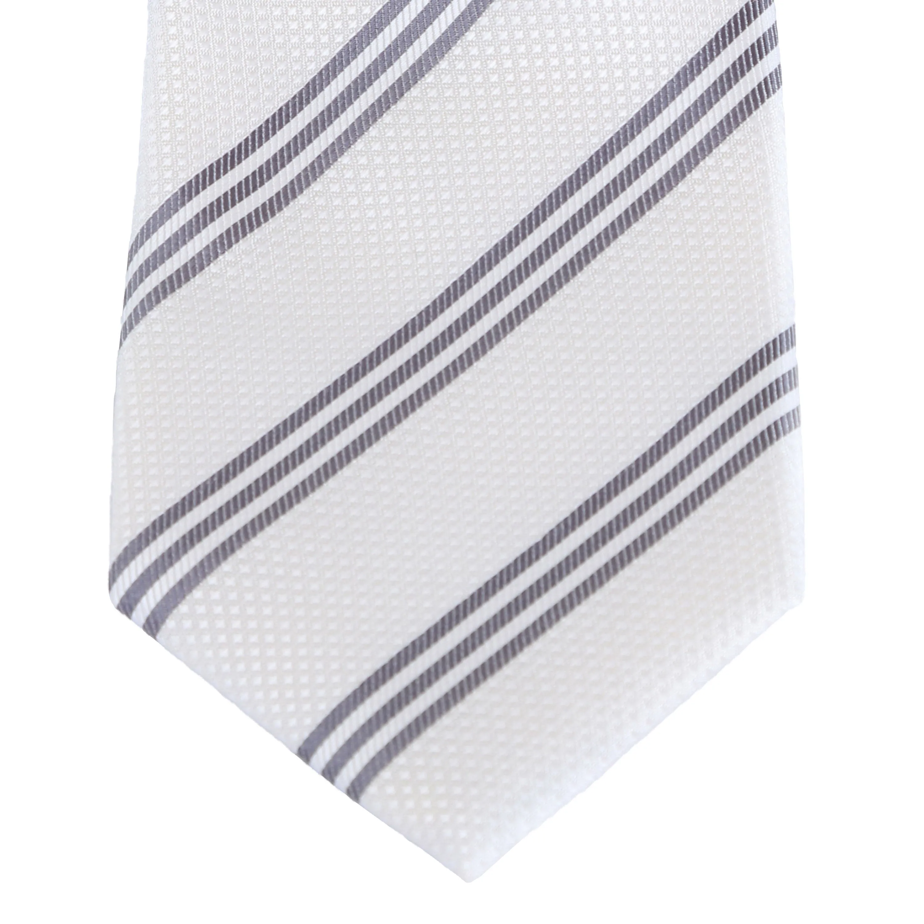 Trinity - White Necktie with Three Grey Stripes