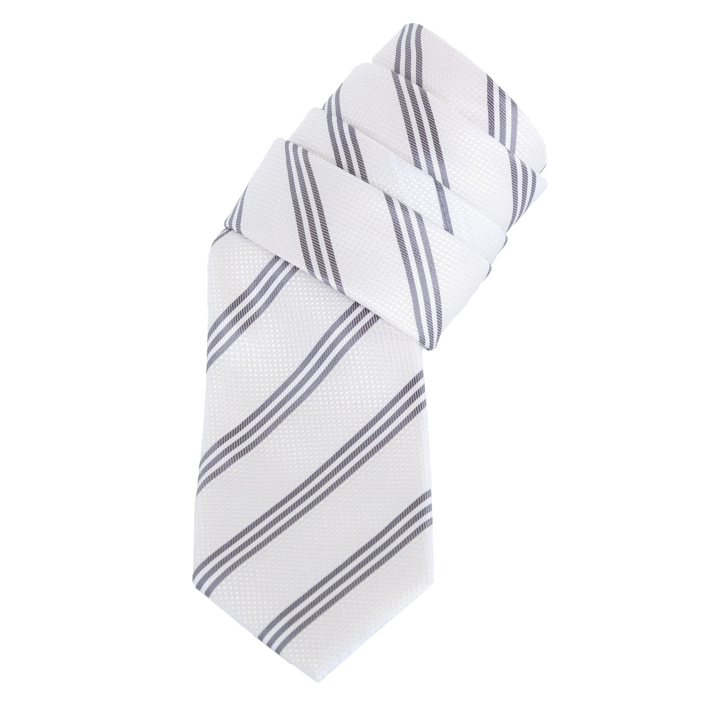 Trinity - White Necktie with Three Grey Stripes