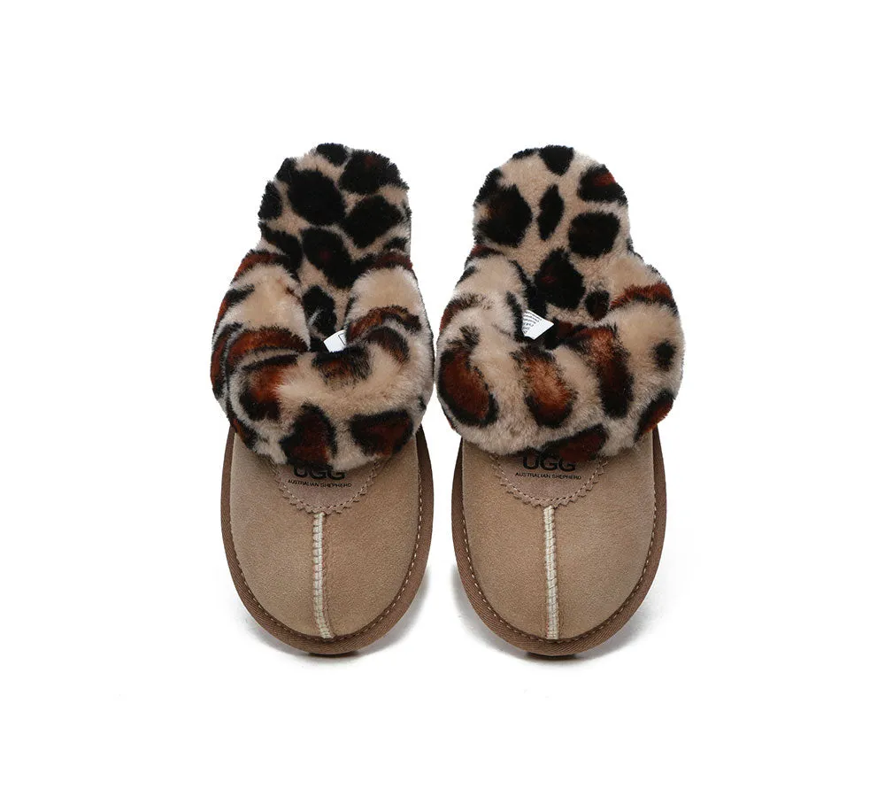 UGG Slippers Double Face Sheepskin Women Leopard Print Slipper