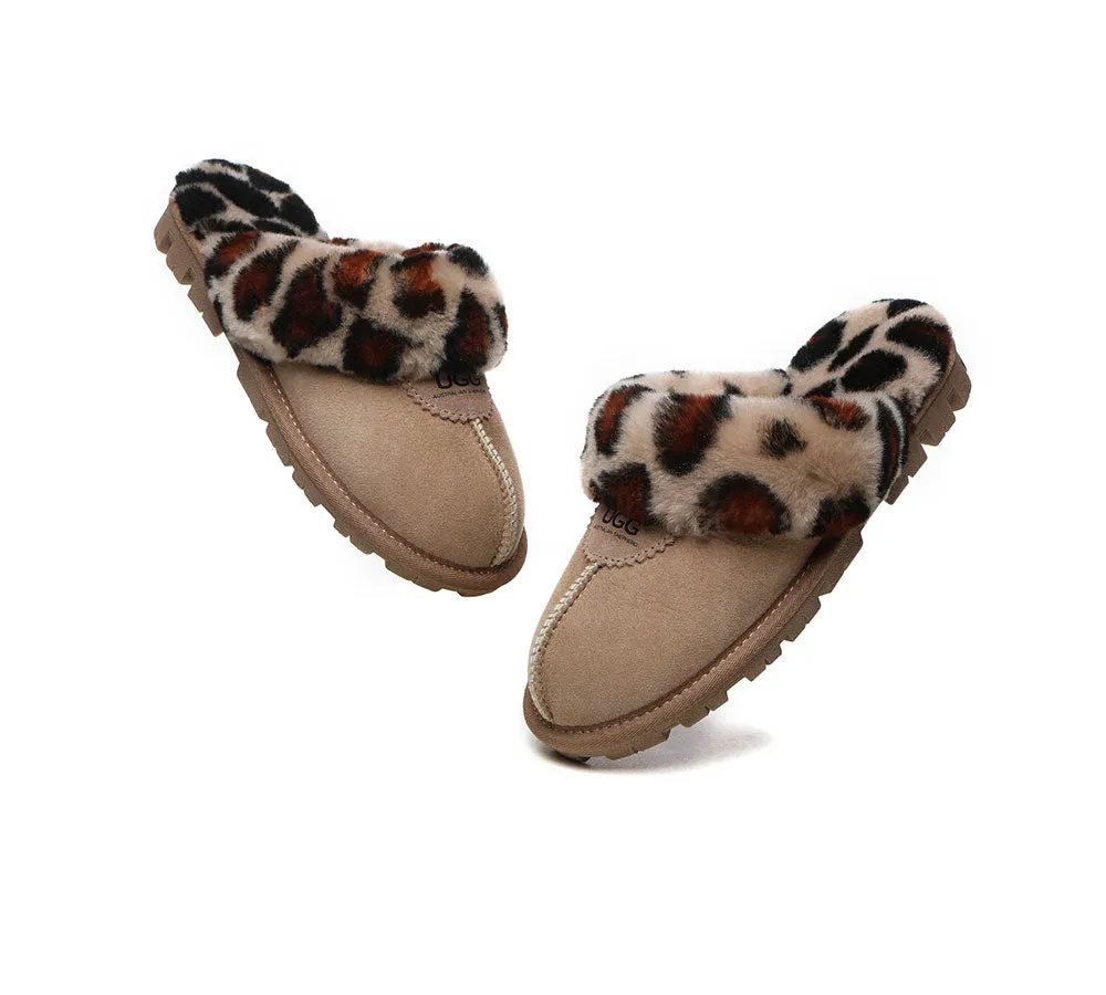 UGG Slippers Double Face Sheepskin Women Leopard Print Slipper