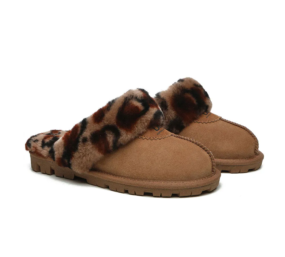 UGG Slippers Double Face Sheepskin Women Leopard Print Slipper