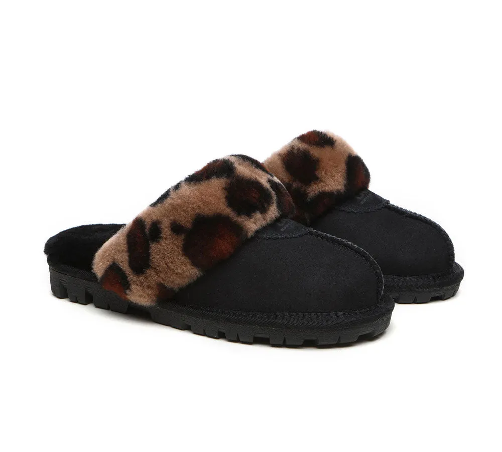 UGG Slippers Double Face Sheepskin Women Leopard Print Slipper
