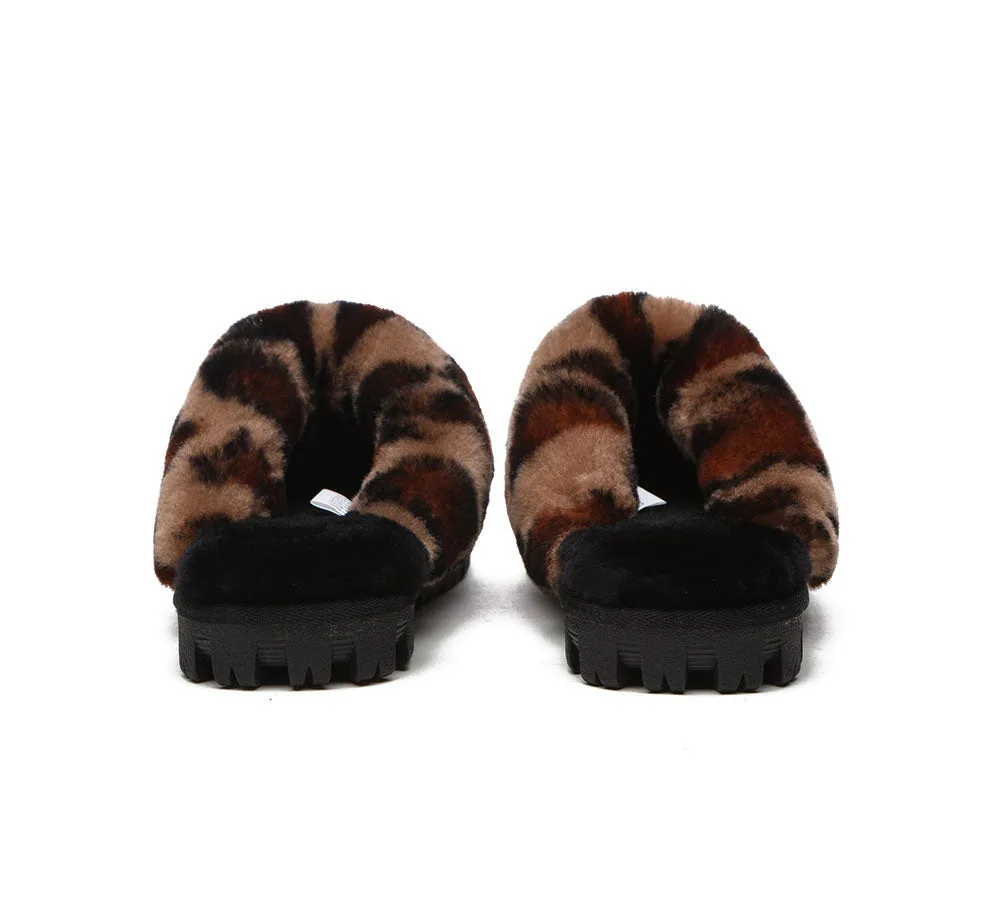 UGG Slippers Double Face Sheepskin Women Leopard Print Slipper