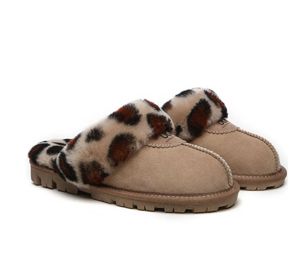 UGG Slippers Double Face Sheepskin Women Leopard Print Slipper