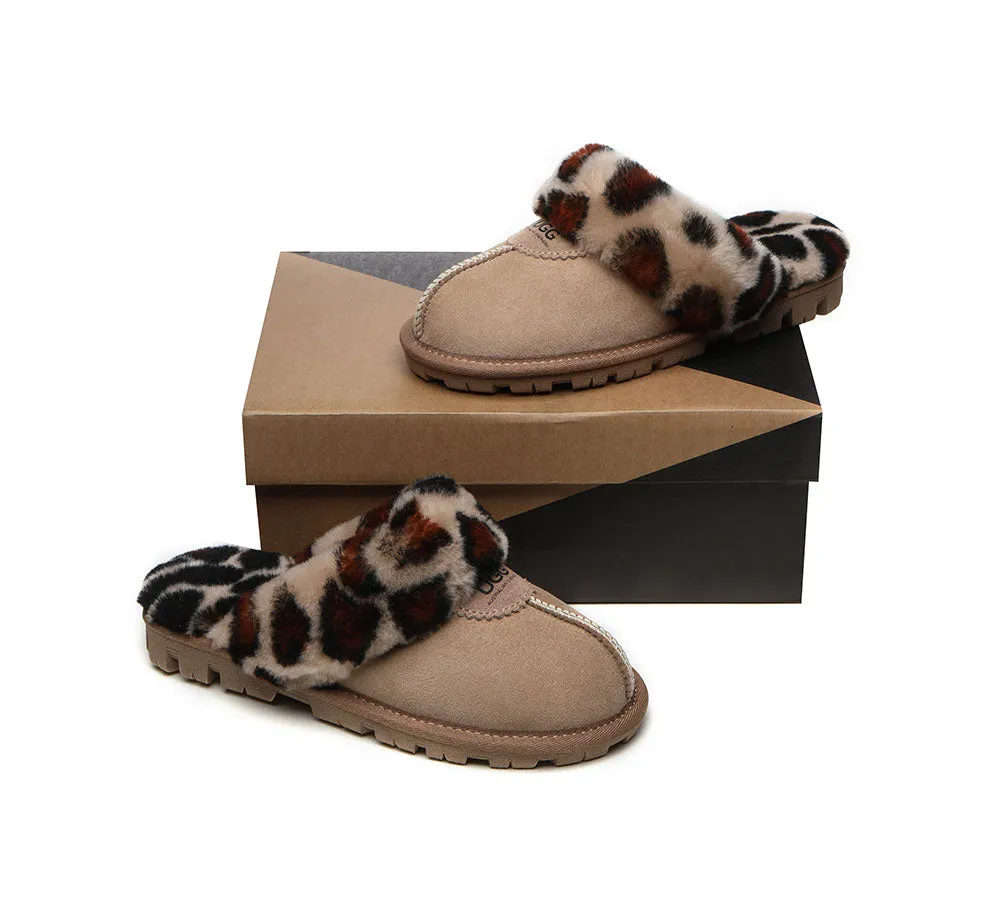 UGG Slippers Double Face Sheepskin Women Leopard Print Slipper