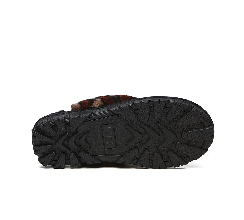 UGG Slippers Double Face Sheepskin Women Leopard Print Slipper