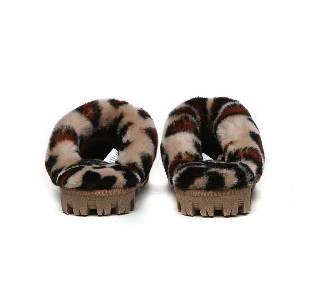 UGG Slippers Double Face Sheepskin Women Leopard Print Slipper