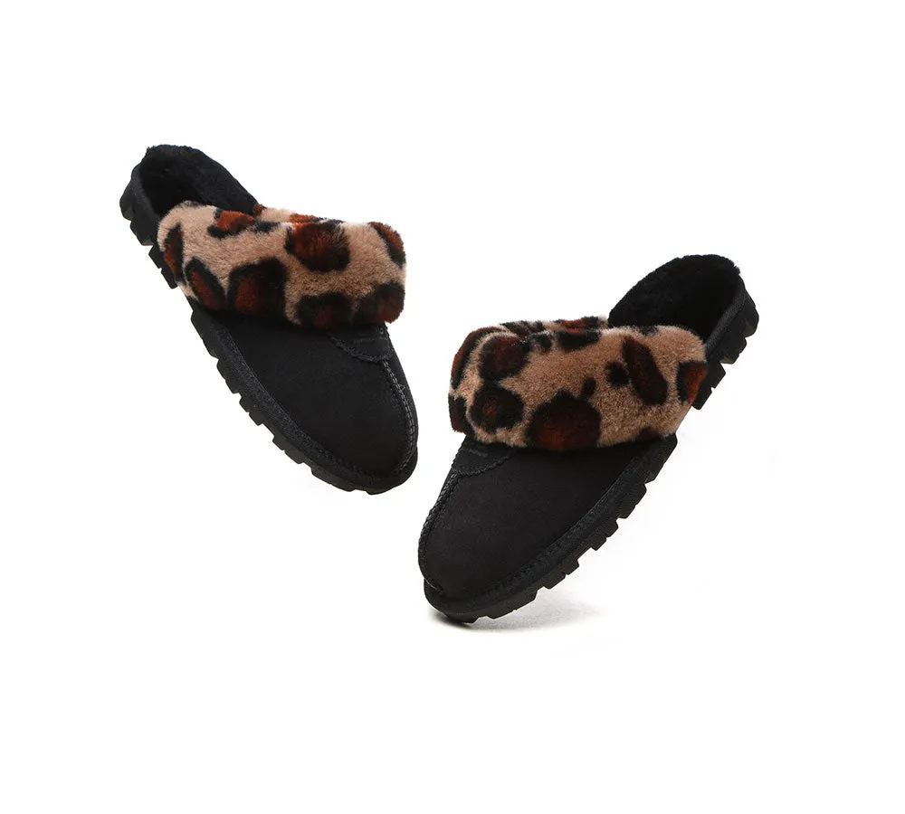 UGG Slippers Double Face Sheepskin Women Leopard Print Slipper
