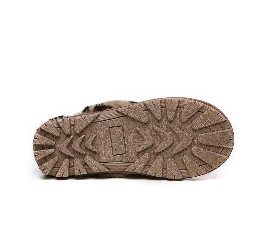 UGG Slippers Double Face Sheepskin Women Leopard Print Slipper