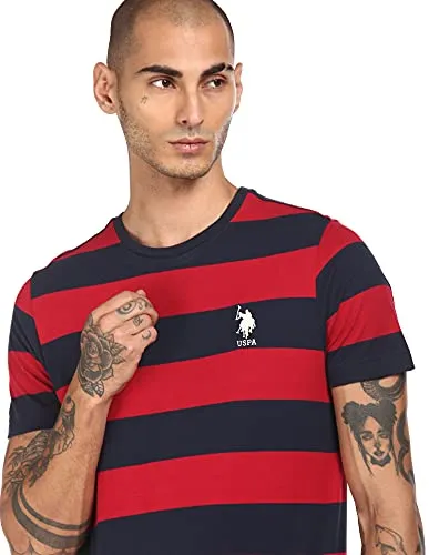US Polo Association Men's Striped Regular T-Shirt (I686010PLS_Red/Navy XXL)