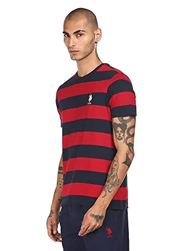 US Polo Association Men's Striped Regular T-Shirt (I686010PLS_Red/Navy XXL)