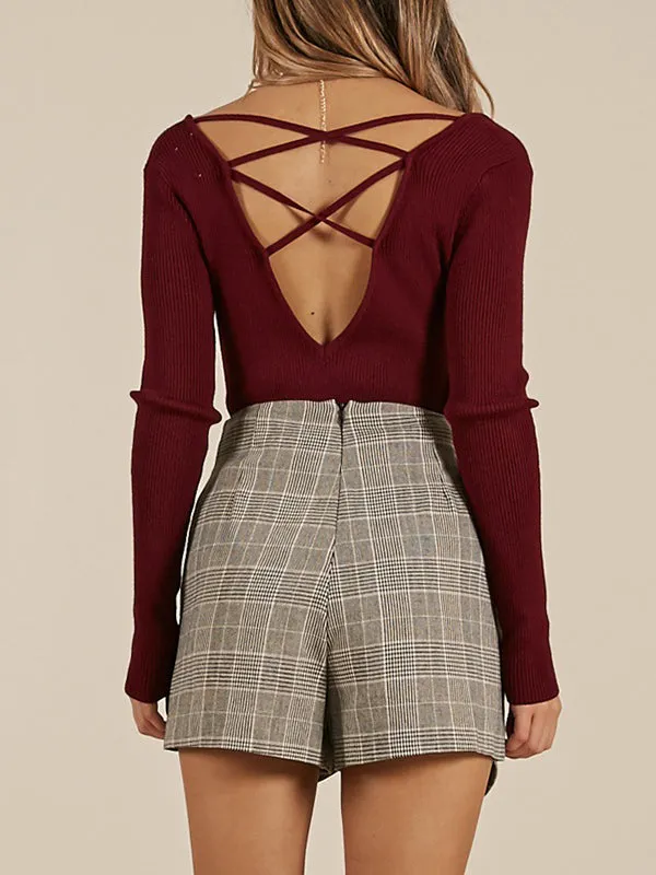 V-neck Long-sleeved Slim Sexy Halter Sweater