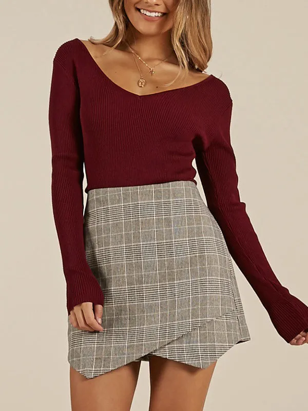 V-neck Long-sleeved Slim Sexy Halter Sweater