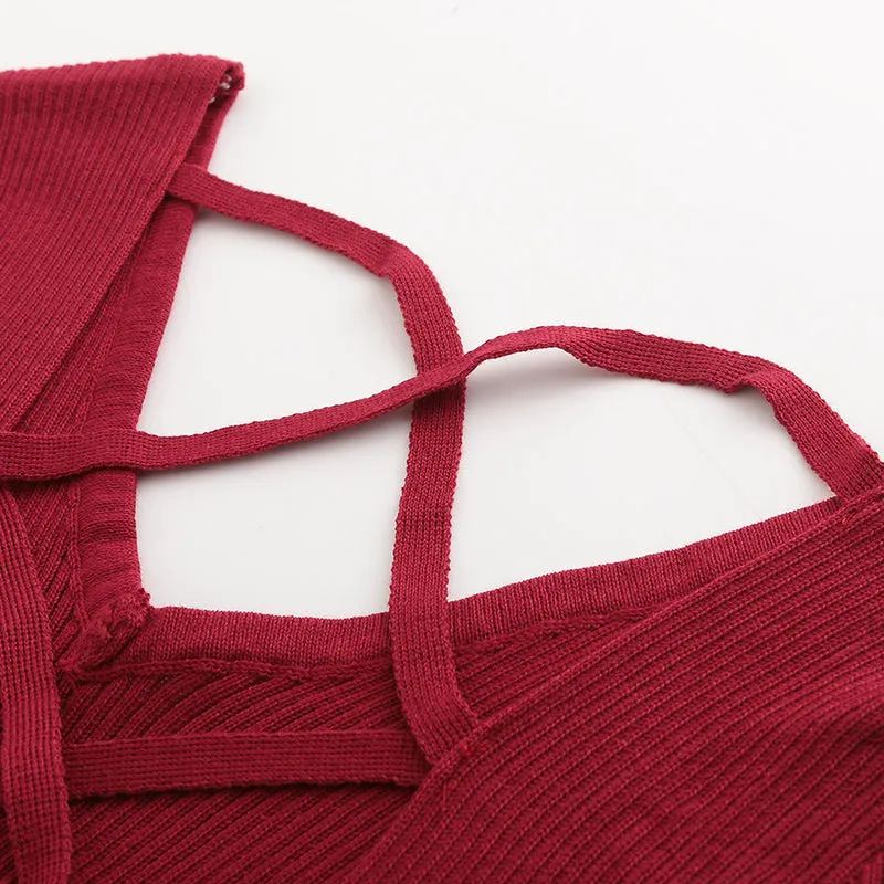 V-neck Long-sleeved Slim Sexy Halter Sweater