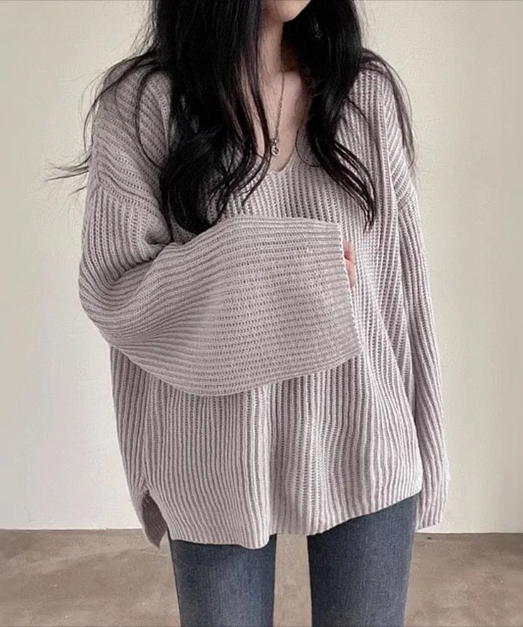 v-neck loose pullover sweater