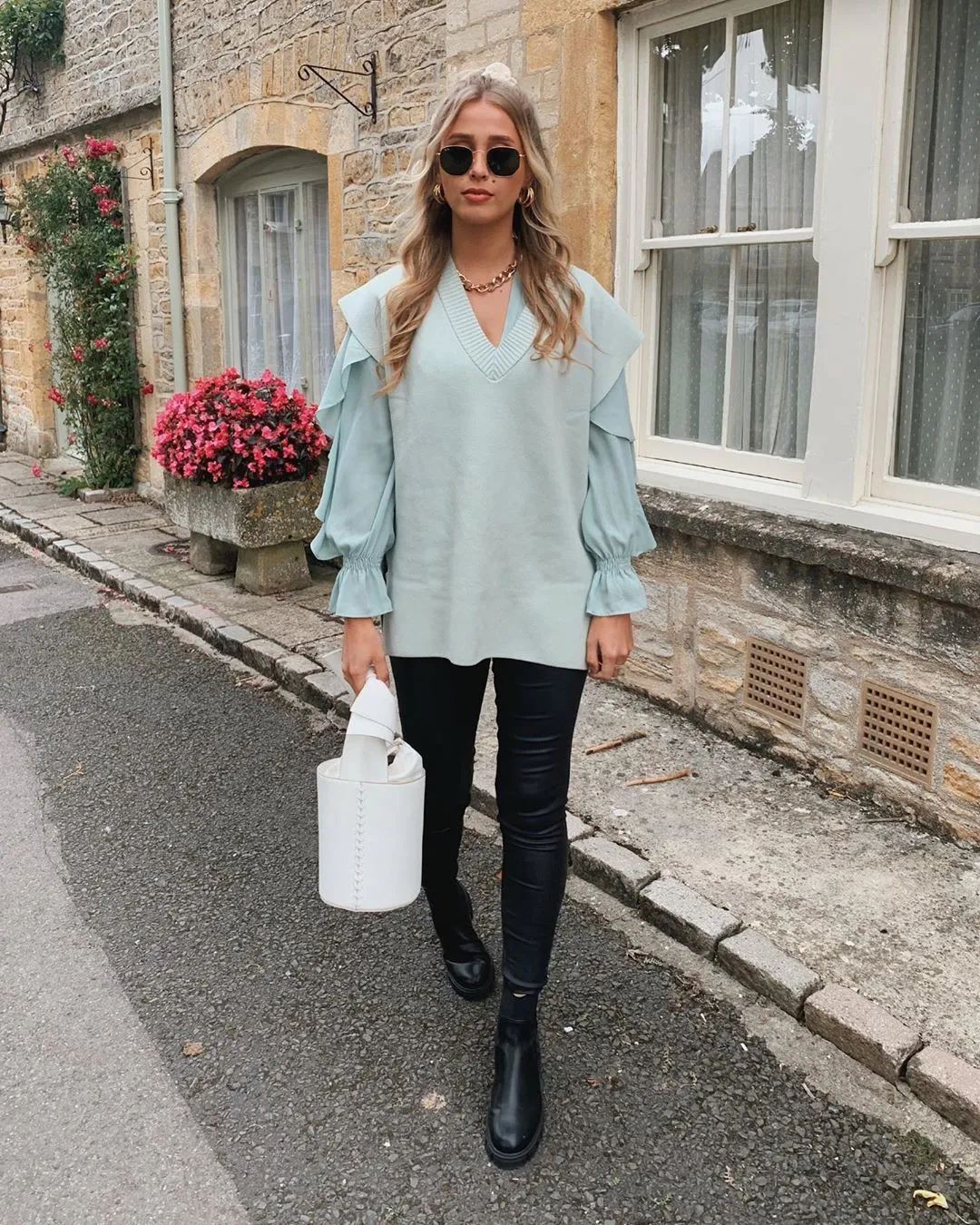 V-neck Slit Knit Splicing Vest Sweater