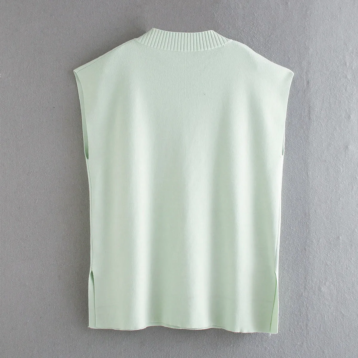 V-neck Slit Knit Splicing Vest Sweater