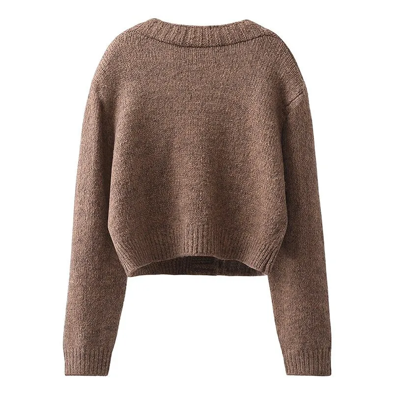 V-neck thin knit jacket for outer wear