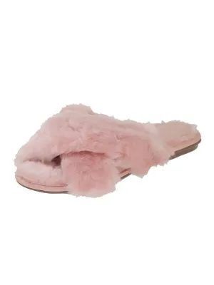 Valentina-Cross Strap Fluffy Open-Toe Slippers Rose | Rose