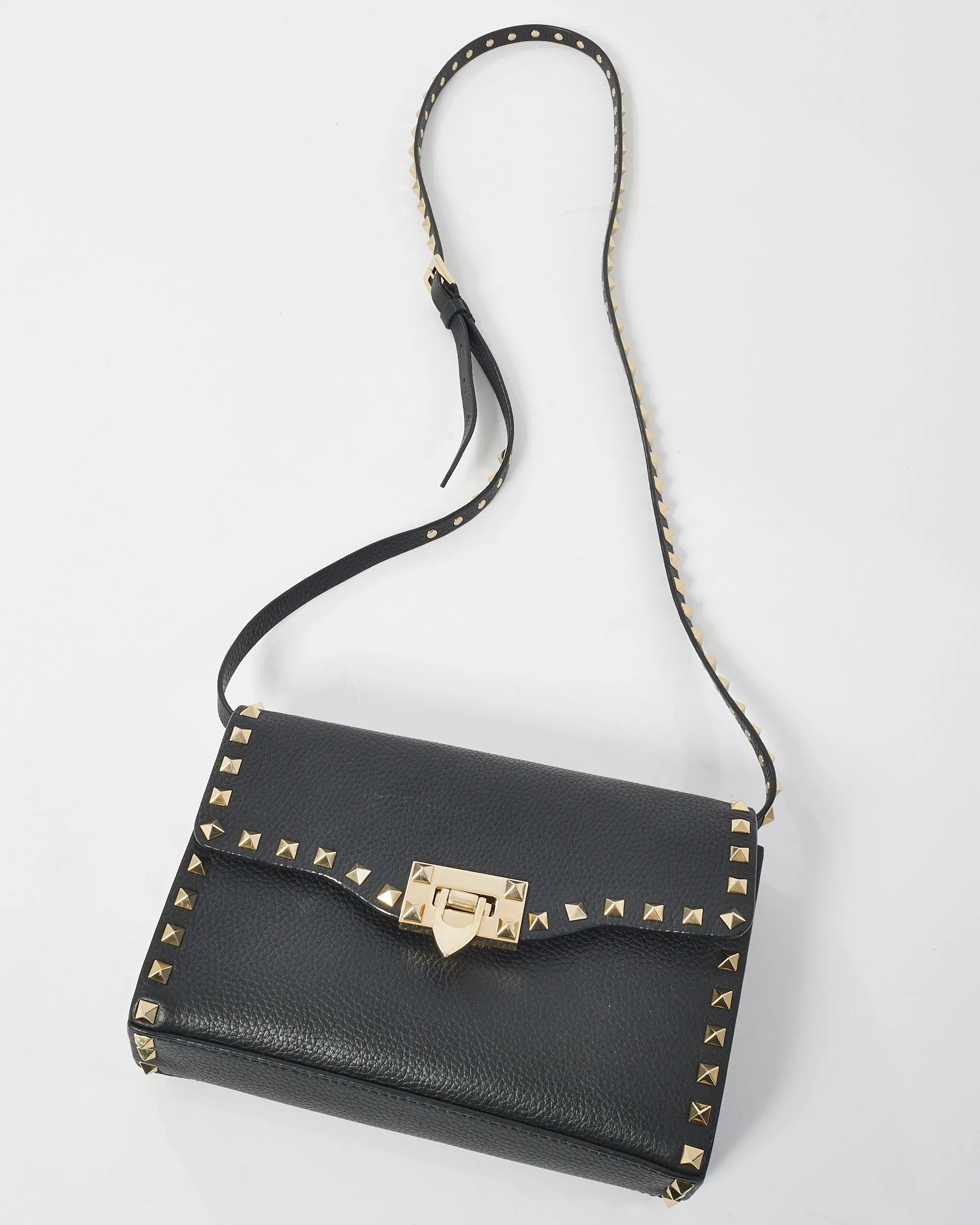 Valentino Black Leather Rockstud Small Crossbody Bag