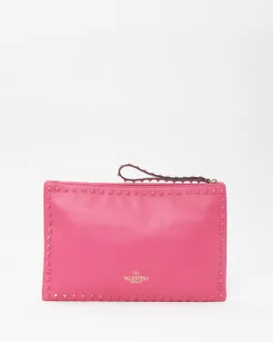 Valentino Bright Pink Leather Monochrome Rockstud Wristlet Clutch