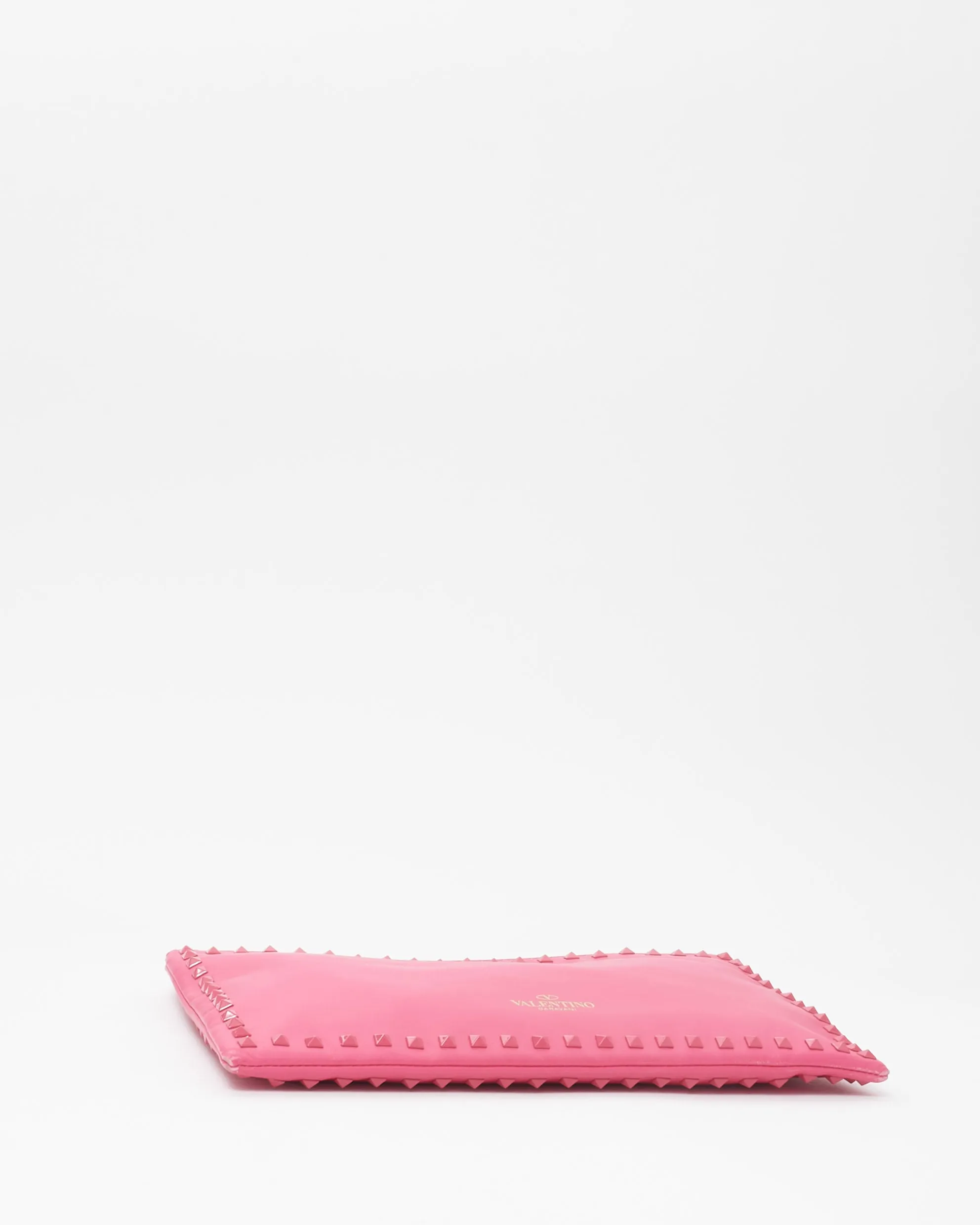 Valentino Bright Pink Leather Monochrome Rockstud Wristlet Clutch