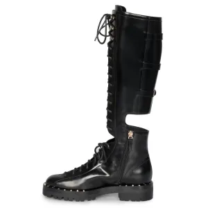 Valentino Rockstud Knee-High Cutout Boots in Black